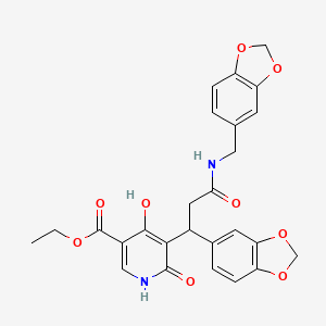 molecular formula C26H24N2O9 B11041146 Ethyl 5-{1-(1,3-benzodioxol-5-yl)-3-[(1,3-benzodioxol-5-ylmethyl)amino]-3-oxopropyl}-4-hydroxy-6-oxo-1,6-dihydropyridine-3-carboxylate 