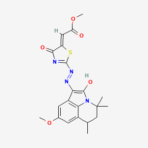 molecular formula C21H22N4O5S B11041198 Methyl {2-[2-(8-methoxy-4,4,6-trimethyl-2-oxo-5,6-dihydro-4H-pyrrolo[3,2,1-IJ]quinolin-1(2H)-ylidene)hydrazino]-4-oxo-1,3-thiazol-5(4H)-ylidene}acetate 