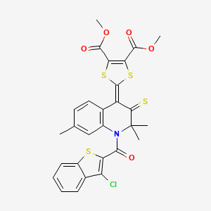molecular formula C28H22ClNO5S4 B11041199 dimethyl 2-{1-[(3-chloro-1-benzothiophen-2-yl)carbonyl]-2,2,7-trimethyl-3-thioxo-2,3-dihydroquinolin-4(1H)-ylidene}-1,3-dithiole-4,5-dicarboxylate 