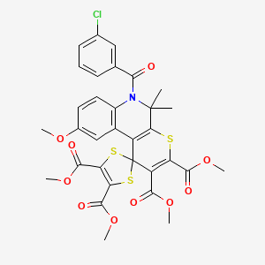 molecular formula C32H28ClNO10S3 B11041421 Tetramethyl 6'-[(3-chlorophenyl)carbonyl]-9'-methoxy-5',5'-dimethyl-5',6'-dihydrospiro[1,3-dithiole-2,1'-thiopyrano[2,3-c]quinoline]-2',3',4,5-tetracarboxylate 