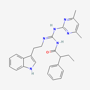 molecular formula C27H30N6O B11041505 N-[(E)-[(4,6-dimethylpyrimidin-2-yl)amino]{[2-(1H-indol-3-yl)ethyl]amino}methylidene]-2-phenylbutanamide 