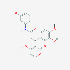 molecular formula C23H23NO7 B11041510 3-(3-hydroxy-4-methoxyphenyl)-3-(4-hydroxy-6-methyl-2-oxo-2H-pyran-3-yl)-N-(3-methoxyphenyl)propanamide 