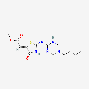 molecular formula C13H19N5O3S B11041838 Methyl 2-[2-[(5-butyl-1,3,5-triazinan-2-yliden)amino]-4-oxo-1,3-thiazol-5(4H)-yliden]acetate 
