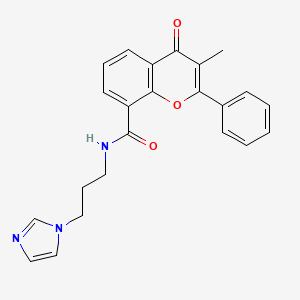 molecular formula C23H21N3O3 B11042026 N-[3-(1H-imidazol-1-yl)propyl]-3-methyl-4-oxo-2-phenyl-4H-chromene-8-carboxamide 