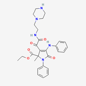 molecular formula C28H33N5O5 B11042060 Ethyl 4-anilino-2-methyl-5-oxo-3-{2-oxo-2-[(2-piperazinoethyl)amino]acetyl}-1-phenyl-2,5-dihydro-1H-pyrrole-2-carboxylate 