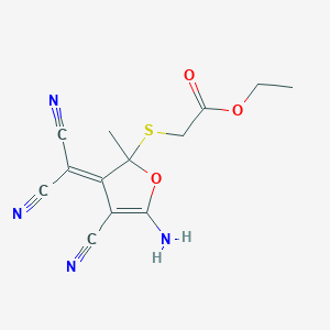 molecular formula C13H12N4O3S B11042197 Ethyl {[5-amino-4-cyano-3-(dicyanomethylidene)-2-methyl-2,3-dihydrofuran-2-yl]sulfanyl}acetate 