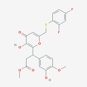 molecular formula C23H20F2O7S B11042359 methyl 3-(6-{[(2,4-difluorophenyl)sulfanyl]methyl}-3-hydroxy-4-oxo-4H-pyran-2-yl)-3-(3-hydroxy-4-methoxyphenyl)propanoate 