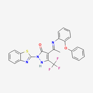 molecular formula C25H17F3N4O2S B11042416 (4E)-2-(1,3-benzothiazol-2-yl)-4-{1-[(2-phenoxyphenyl)amino]ethylidene}-5-(trifluoromethyl)-2,4-dihydro-3H-pyrazol-3-one 