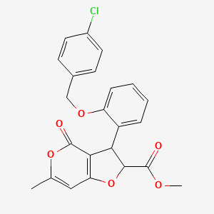 molecular formula C23H19ClO6 B11042525 methyl 3-{2-[(4-chlorobenzyl)oxy]phenyl}-6-methyl-4-oxo-2,3-dihydro-4H-furo[3,2-c]pyran-2-carboxylate 