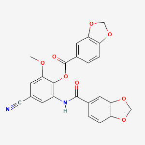 molecular formula C24H16N2O8 B11042529 2-[(1,3-Benzodioxol-5-ylcarbonyl)amino]-4-cyano-6-methoxyphenyl 1,3-benzodioxole-5-carboxylate 