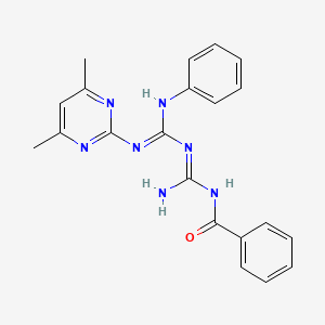 molecular formula C21H21N7O B11042530 N-{N-[N-(4,6-dimethylpyrimidin-2-yl)-N'-phenylcarbamimidoyl]carbamimidoyl}benzamide 