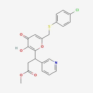 molecular formula C21H18ClNO5S B11042736 methyl 3-(6-{[(4-chlorophenyl)sulfanyl]methyl}-3-hydroxy-4-oxo-4H-pyran-2-yl)-3-(pyridin-3-yl)propanoate 