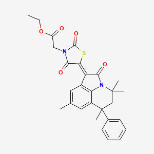 molecular formula C28H28N2O5S B11042841 ethyl [(5Z)-2,4-dioxo-5-(4,4,6,8-tetramethyl-2-oxo-6-phenyl-5,6-dihydro-4H-pyrrolo[3,2,1-ij]quinolin-1(2H)-ylidene)-1,3-thiazolidin-3-yl]acetate 