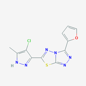 molecular formula C11H7ClN6OS B11042998 6-(4-chloro-5-methyl-1H-pyrazol-3-yl)-3-(furan-2-yl)[1,2,4]triazolo[3,4-b][1,3,4]thiadiazole 