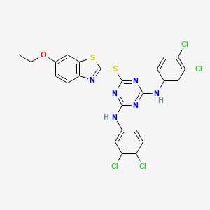 molecular formula C24H16Cl4N6OS2 B11043072 N,N'-bis(3,4-dichlorophenyl)-6-[(6-ethoxy-1,3-benzothiazol-2-yl)sulfanyl]-1,3,5-triazine-2,4-diamine 