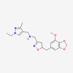 molecular formula C20H26N4O4 B11043361 1-(1-ethyl-3-methyl-1H-pyrazol-4-yl)-N-({5-[(7-methoxy-1,3-benzodioxol-5-yl)methyl]-4,5-dihydro-1,2-oxazol-3-yl}methyl)methanamine 