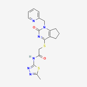 molecular formula C18H18N6O2S2 B11043479 N-(5-Methyl-1,3,4-thiadiazol-2-YL)-2-{[2-oxo-1-(2-pyridylmethyl)-2,5,6,7-tetrahydro-1H-cyclopenta[D]pyrimidin-4-YL]sulfanyl}acetamide 