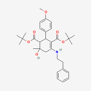 molecular formula C32H43NO6 B11043715 Di-tert-butyl 6-hydroxy-2-(4-methoxyphenyl)-6-methyl-4-[(2-phenylethyl)amino]cyclohex-3-ene-1,3-dicarboxylate 