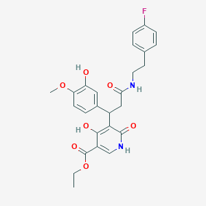 molecular formula C26H27FN2O7 B11043750 Ethyl 5-[3-{[2-(4-fluorophenyl)ethyl]amino}-1-(3-hydroxy-4-methoxyphenyl)-3-oxopropyl]-4-hydroxy-6-oxo-1,6-dihydropyridine-3-carboxylate 