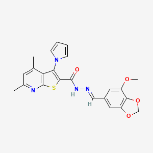 molecular formula C23H20N4O4S B11043812 N'-[(E)-(7-methoxy-1,3-benzodioxol-5-yl)methylidene]-4,6-dimethyl-3-(1H-pyrrol-1-yl)thieno[2,3-b]pyridine-2-carbohydrazide 