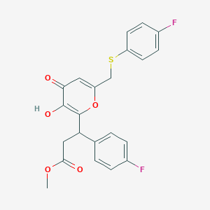 molecular formula C22H18F2O5S B11043976 methyl 3-(4-fluorophenyl)-3-(6-{[(4-fluorophenyl)sulfanyl]methyl}-3-hydroxy-4-oxo-4H-pyran-2-yl)propanoate 