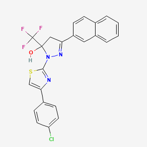 molecular formula C23H15ClF3N3OS B11044500 1-[4-(4-chlorophenyl)-1,3-thiazol-2-yl]-3-(naphthalen-2-yl)-5-(trifluoromethyl)-4,5-dihydro-1H-pyrazol-5-ol 