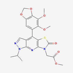 molecular formula C22H22N4O7S B11044542 Methyl 2-[4-(6,7-dimethoxy-1,3-benzodioxol-5-YL)-1-isopropyl-6-oxo-1H-pyrazolo[3,4-B][1,3]thiazolo[5,4-E]pyridin-7(6H)-YL]acetate 