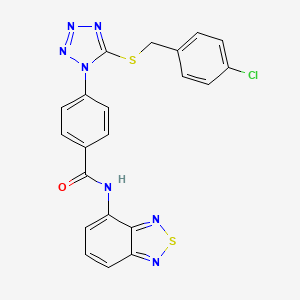 molecular formula C21H14ClN7OS2 B11044746 N-(2,1,3-benzothiadiazol-4-yl)-4-{5-[(4-chlorobenzyl)sulfanyl]-1H-tetrazol-1-yl}benzamide 