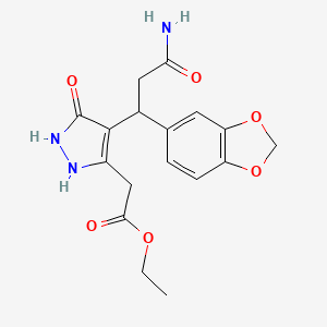 molecular formula C17H19N3O6 B11045030 ethyl {4-[3-amino-1-(1,3-benzodioxol-5-yl)-3-oxopropyl]-5-oxo-2,5-dihydro-1H-pyrazol-3-yl}acetate 