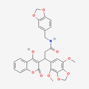 molecular formula C29H25NO10 B11045273 N-(1,3-benzodioxol-5-ylmethyl)-3-(4,7-dimethoxy-1,3-benzodioxol-5-yl)-3-(4-hydroxy-2-oxo-2H-chromen-3-yl)propanamide 