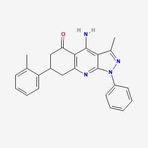 molecular formula C24H22N4O B11045281 4-Amino-3-methyl-7-(2-methylphenyl)-1-phenyl-1H,5H,6H,7H,8H-pyrazolo[3,4-B]quinolin-5-one 