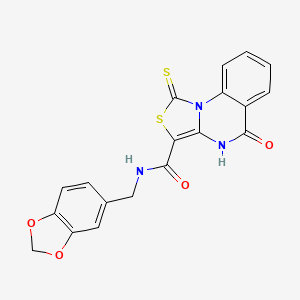 molecular formula C19H13N3O4S2 B11045462 N-(1,3-benzodioxol-5-ylmethyl)-5-oxo-1-thioxo-4,5-dihydro[1,3]thiazolo[3,4-a]quinazoline-3-carboxamide 