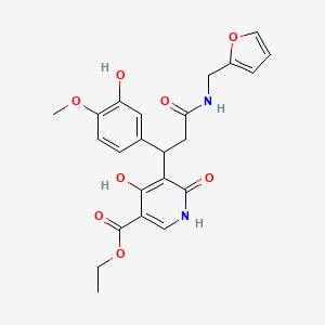 molecular formula C23H24N2O8 B11045493 Ethyl 5-{3-[(furan-2-ylmethyl)amino]-1-(3-hydroxy-4-methoxyphenyl)-3-oxopropyl}-4-hydroxy-6-oxo-1,6-dihydropyridine-3-carboxylate 