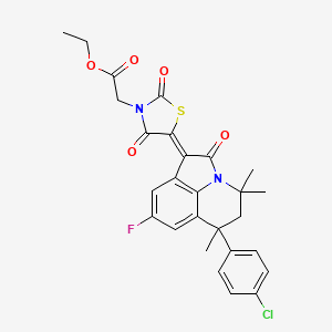 molecular formula C27H24ClFN2O5S B11045635 ethyl {(5Z)-5-[6-(4-chlorophenyl)-8-fluoro-4,4,6-trimethyl-2-oxo-5,6-dihydro-4H-pyrrolo[3,2,1-ij]quinolin-1(2H)-ylidene]-2,4-dioxo-1,3-thiazolidin-3-yl}acetate 