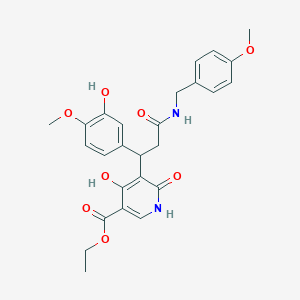 molecular formula C26H28N2O8 B11045662 Ethyl 4-hydroxy-5-{1-(3-hydroxy-4-methoxyphenyl)-3-[(4-methoxybenzyl)amino]-3-oxopropyl}-6-oxo-1,6-dihydropyridine-3-carboxylate 