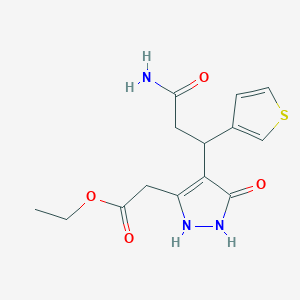 molecular formula C14H17N3O4S B11045702 ethyl {4-[3-amino-3-oxo-1-(thiophen-3-yl)propyl]-5-oxo-2,5-dihydro-1H-pyrazol-3-yl}acetate 