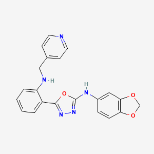 molecular formula C21H17N5O3 B11045799 N-(benzo[d][1,3]dioxol-5-yl)-5-(2-(pyridin-4-ylmethylamino)phenyl)-1,3,4-oxadiazol-2-amine 