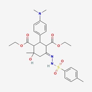 molecular formula C28H37N3O7S B11046161 diethyl (6E)-2-[4-(dimethylamino)phenyl]-4-hydroxy-4-methyl-6-{2-[(4-methylphenyl)sulfonyl]hydrazinylidene}cyclohexane-1,3-dicarboxylate 