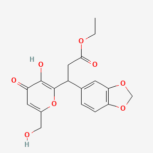 molecular formula C18H18O8 B11046538 ethyl 3-(1,3-benzodioxol-5-yl)-3-[3-hydroxy-6-(hydroxymethyl)-4-oxo-4H-pyran-2-yl]propanoate 