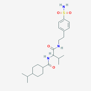 molecular formula C23H37N3O4S B11046984 N-(3-methyl-1-oxo-1-{[2-(4-sulfamoylphenyl)ethyl]amino}butan-2-yl)-4-(propan-2-yl)cyclohexanecarboxamide 