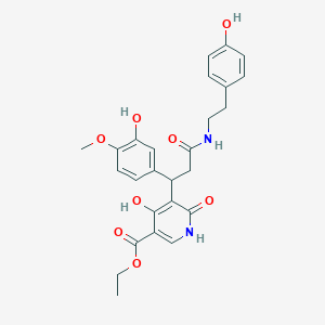 molecular formula C26H28N2O8 B11047130 Ethyl 4-hydroxy-5-[1-(3-hydroxy-4-methoxyphenyl)-3-{[2-(4-hydroxyphenyl)ethyl]amino}-3-oxopropyl]-6-oxo-1,6-dihydropyridine-3-carboxylate 