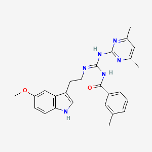 molecular formula C26H28N6O2 B11047142 N-[(E)-[(4,6-dimethylpyrimidin-2-yl)amino]{[2-(5-methoxy-1H-indol-3-yl)ethyl]amino}methylidene]-3-methylbenzamide 