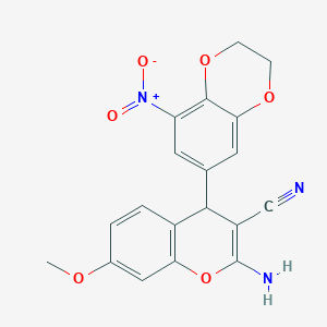 molecular formula C19H15N3O6 B11047148 2-amino-7-methoxy-4-(8-nitro-2,3-dihydro-1,4-benzodioxin-6-yl)-4H-chromene-3-carbonitrile 