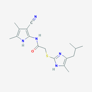 molecular formula C17H23N5OS B11047201 N-(3-cyano-4,5-dimethyl-1H-pyrrol-2-yl)-2-{[4-methyl-5-(2-methylpropyl)-1H-imidazol-2-yl]sulfanyl}acetamide 