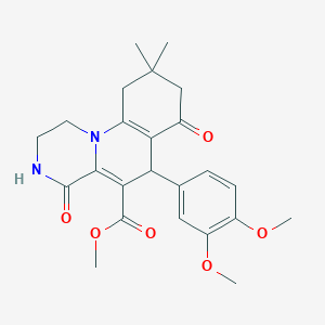 molecular formula C24H28N2O6 B11047213 methyl 6-(3,4-dimethoxyphenyl)-9,9-dimethyl-4,7-dioxo-2,3,4,6,7,8,9,10-octahydro-1H-pyrazino[1,2-a]quinoline-5-carboxylate 