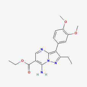 molecular formula C19H22N4O4 B11047371 Ethyl 7-amino-3-(3,4-dimethoxyphenyl)-2-ethylpyrazolo[1,5-a]pyrimidine-6-carboxylate 