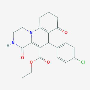 molecular formula C21H21ClN2O4 B11047433 ethyl 6-(4-chlorophenyl)-4,7-dioxo-2,3,4,6,7,8,9,10-octahydro-1H-pyrazino[1,2-a]quinoline-5-carboxylate 