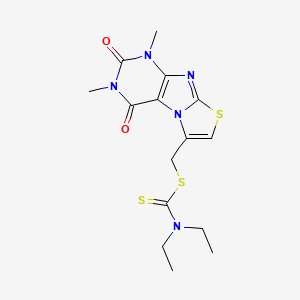 molecular formula C15H19N5O2S3 B11047451 (1,3-Dimethyl-2,4-dioxo-1,2,3,4-tetrahydro[1,3]thiazolo[2,3-f]purin-6-yl)methyl diethylcarbamodithioate 