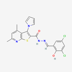 molecular formula C21H16Cl2N4O2S B11047634 N'-[(E)-(3,5-dichloro-2-hydroxyphenyl)methylidene]-4,6-dimethyl-3-(1H-pyrrol-1-yl)thieno[2,3-b]pyridine-2-carbohydrazide 