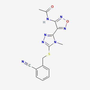 molecular formula C15H13N7O2S B11047691 N-(4-{5-[(2-cyanobenzyl)sulfanyl]-4-methyl-4H-1,2,4-triazol-3-yl}-1,2,5-oxadiazol-3-yl)acetamide 